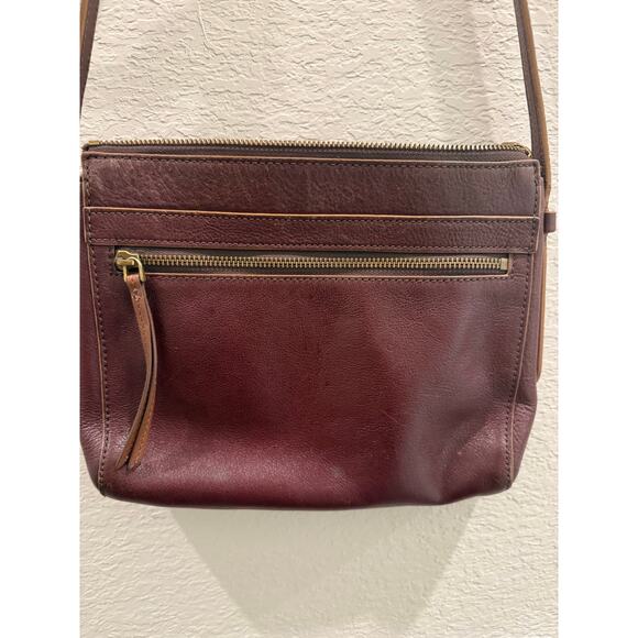 Fossil Brown Crossbody Bag Cow Hide Leather Purse Zipper Adjustable Strap - Picture 5 of 9